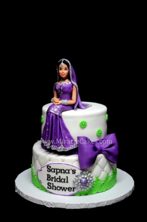 Bridal shower cake with a Indian bride figurine